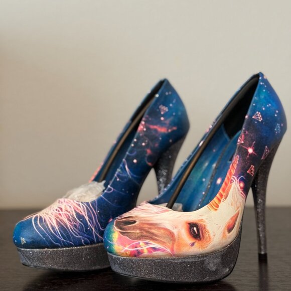 ! NWT - Iron Fist Unicornopia Glitter Closed Toe Platform Heels ! - Picture 1 of 8